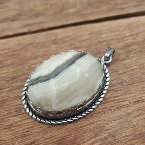 Zebra Calcite Elegant Silver Tone and Cream Pendant P340